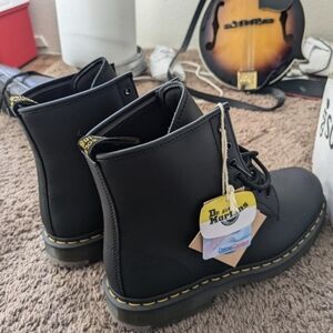 Dr. Martens Black Kids Boots with Yellow Stitching